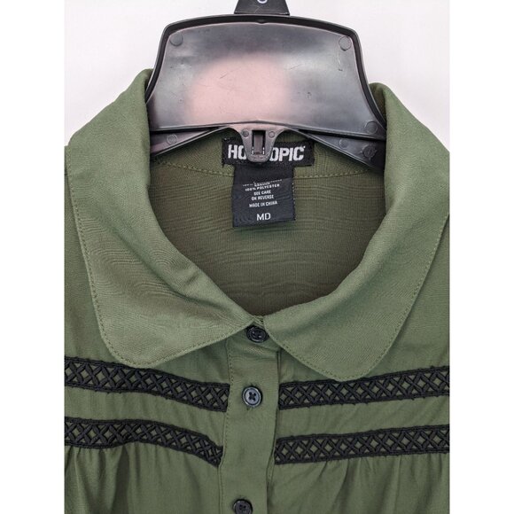 Hot Topic Steampunk Button Up Shirt Women Size M Ruffle Lace Whimsigoth Regency - Picture 3 of 9